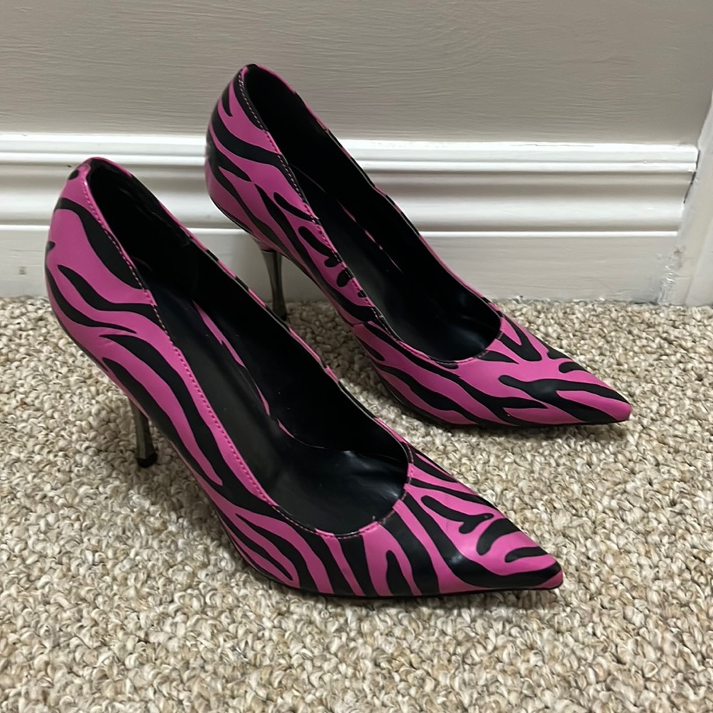 Spring pink zebra stripe stiletto heels